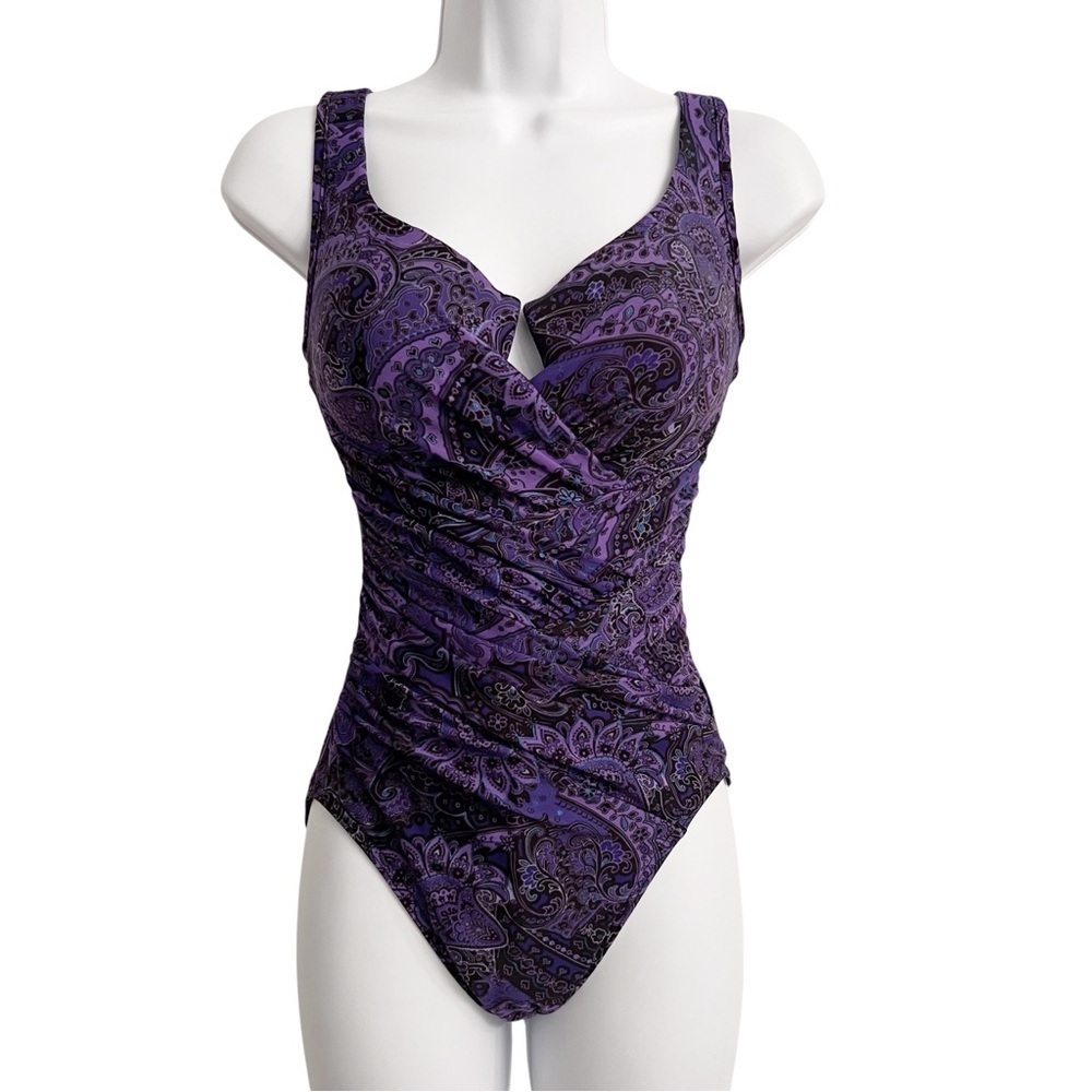 Miraclesuit Paisley Park Purple And Black One Piece Swimsuit Size 8